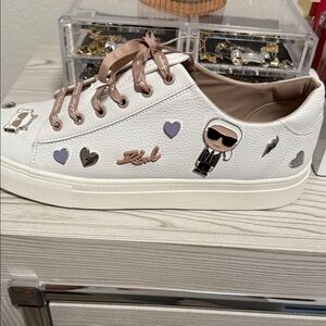 Karl Lagerfeld Kids White Sneakers with Purple and Brown Accents